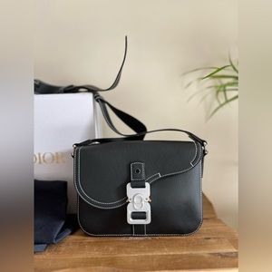 Dior Mini Saddle Bag With Strap Black Grained Calfskin